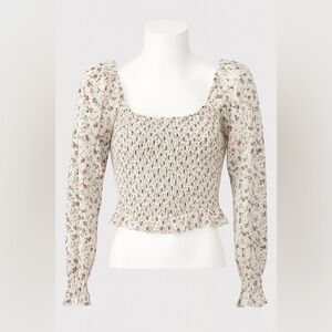 Floral Smocked Cream Top